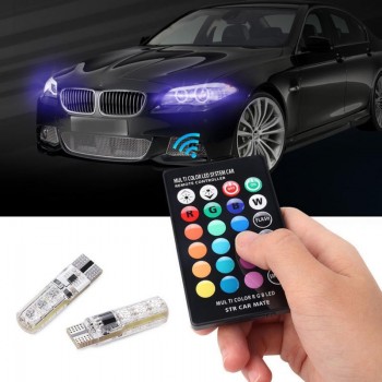 NEW Remote Control T10 5050 Car LED Bulb 6 SMD Multicolor W5W 501 Side Light Bulbs