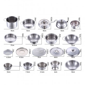 1Set 25pc Kids House Kitchen Toys Stainless Steel Cooking Cookware Pots Pan Children Pretend Play Kitchen Playset Silver Figures