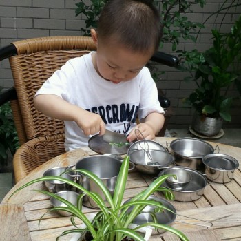 1Set 25pc Kids House Kitchen Toys Stainless Steel Cooking Cookware Pots Pan Children Pretend Play Kitchen Playset Silver Figures