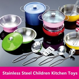 Stainless Steel Kids House Kitchen Toy Cooking Cookware Children Pretend Play Kitchen Playset - Silver Gifts Toys For Children