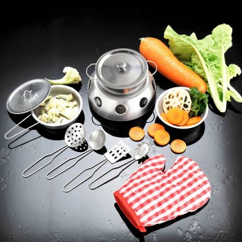 Stainless Steel Kids House Kitchen Toy Cooking Cookware Children Pretend Play Kitchen Playset - Silver Gifts Toys For Children
