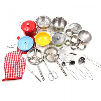 Stainless Steel Kids House Kitchen Toy Cooking Cookware Children Pretend Play Kitchen Playset - Silver Gifts Toys For Children