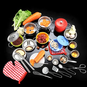 Stainless Steel Kids House Kitchen Toy Cooking Cookware Children Pretend Play Kitchen Playset - Silver Gifts Toys For Children