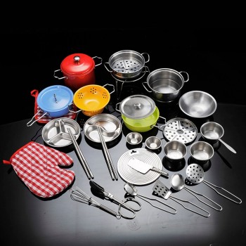 Stainless Steel Kids House Kitchen Toy Cooking Cookware Children Pretend Play Kitchen Playset - Silver Gifts Toys For Children