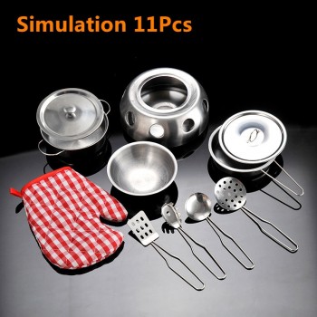 Stainless Steel Kids House Kitchen Toy Cooking Cookware Children Pretend Play Kitchen Playset - Silver Gifts Toys For Children