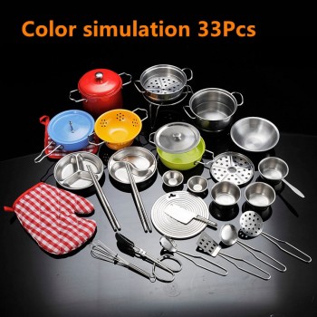 Stainless Steel Kids House Kitchen Toy Cooking Cookware Children Pretend Play Kitchen Playset - Silver Gifts Toys For Children