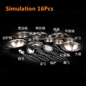 Stainless Steel Kids House Kitchen Toy Cooking Cookware Children Pretend Play Kitchen Playset - Silver Gifts Toys For Children
