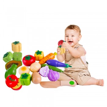 Magnetic Wooden Fruit and Vegetable Combination Cutting Kitchen Toy Set Children Play amp; Pretend Simulation Playset Kids Fun