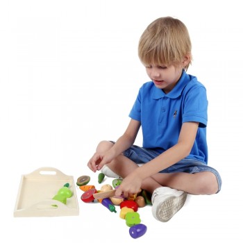 Magnetic Wooden Fruit and Vegetable Combination Cutting Kitchen Toy Set Children Play amp; Pretend Simulation Playset Kids Fun