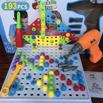 149/193Pcs Boys Toys Kids Drill Toys Electric Drill Screws Puzzle Assembled Mosaic Design Building Toys Creative Educational Toy