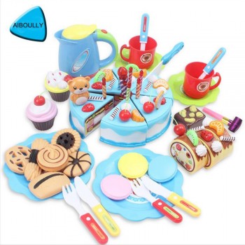 37 - 80 unids DIY Imagination Games Fruit Cutter Birthday Cake Kitchen Kitchen Food Toys Toy Blue Rose Girls Gift for Children
