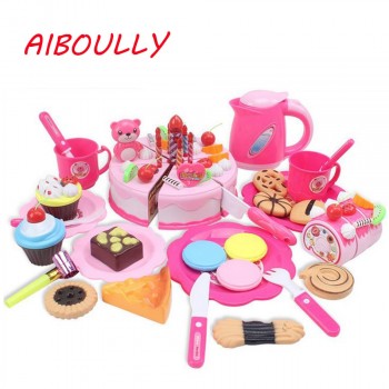 37 - 80 unids DIY Imagination Games Fruit Cutter Birthday Cake Kitchen Kitchen Food Toys Toy Blue Rose Girls Gift for Children