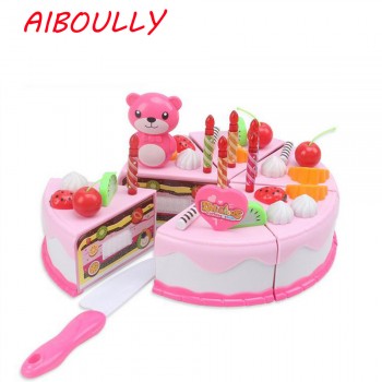 37 - 80 unids DIY Imagination Games Fruit Cutter Birthday Cake Kitchen Kitchen Food Toys Toy Blue Rose Girls Gift for Children
