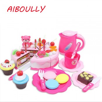 37 - 80 unids DIY Imagination Games Fruit Cutter Birthday Cake Kitchen Kitchen Food Toys Toy Blue Rose Girls Gift for Children