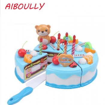 37 - 80 unids DIY Imagination Games Fruit Cutter Birthday Cake Kitchen Kitchen Food Toys Toy Blue Rose Girls Gift for Children