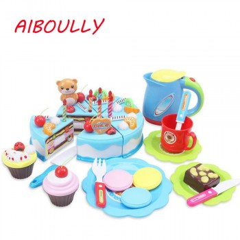 37 - 80 unids DIY Imagination Games Fruit Cutter Birthday Cake Kitchen Kitchen Food Toys Toy Blue Rose Girls Gift for Children