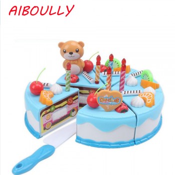 37 - 80 unids DIY Imagination Games Fruit Cutter Birthday Cake Kitchen Kitchen Food Toys Toy Blue Rose Girls Gift for Children