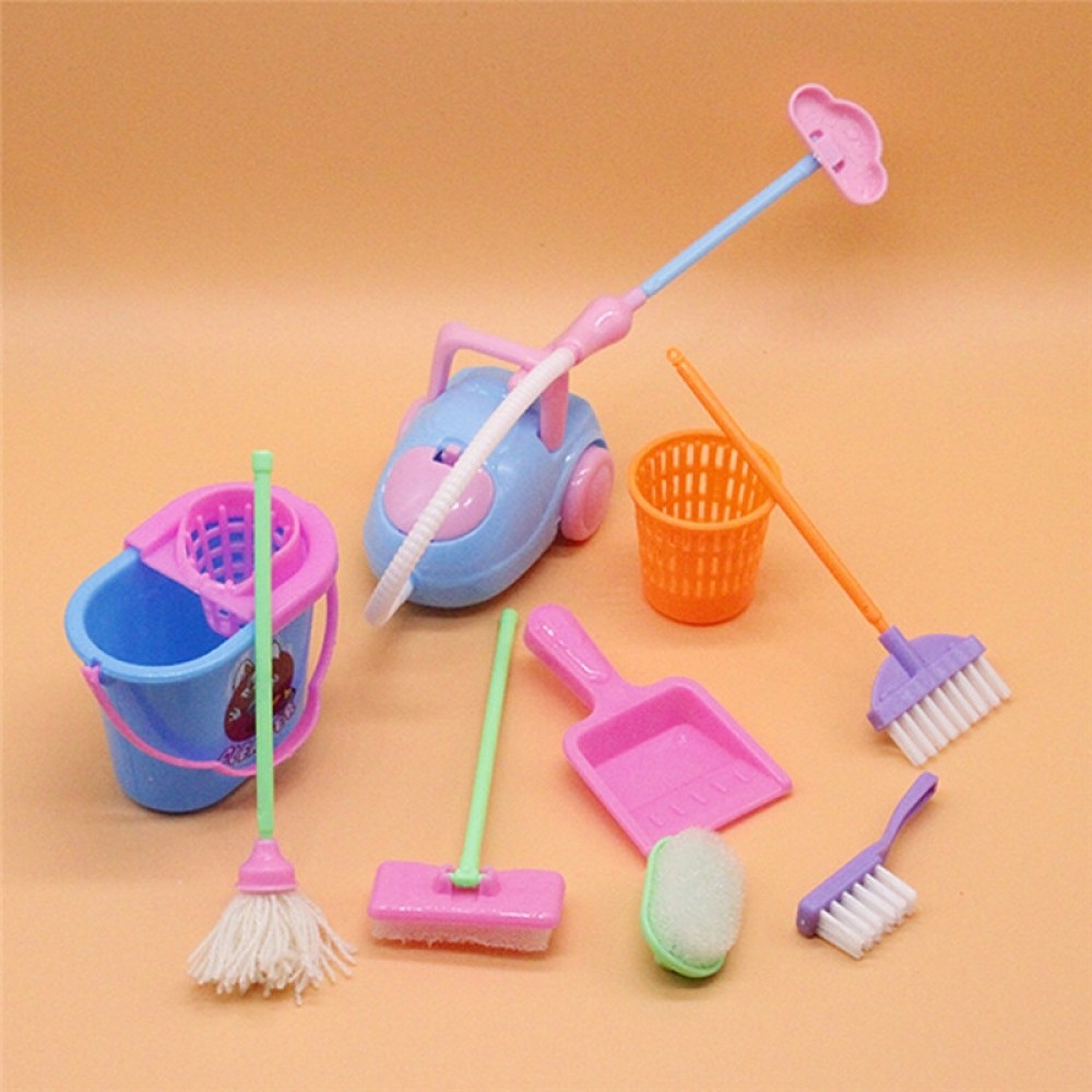 9 pcs/lot Delicate Doll House Cleaning Mop Broom Tools Pretend Play Furniture Toys Kit For Girls Kids Dolls Accessories