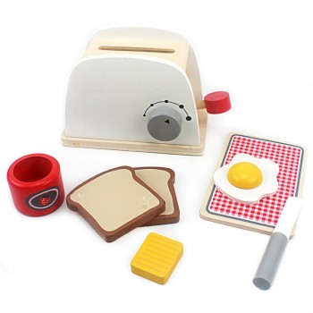 Wood Pretend Play Kitchen Role Play Game Toy Simulation Toasters Bread Maker Kitchen Play Food Set Educational Baking Kits Game