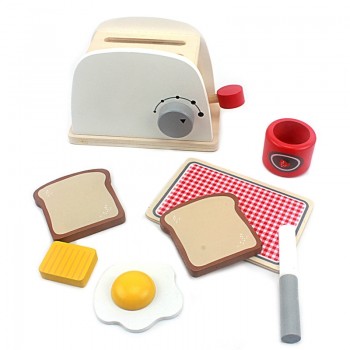 Wood Pretend Play Kitchen Role Play Game Toy Simulation Toasters Bread Maker Kitchen Play Food Set Educational Baking Kits Game