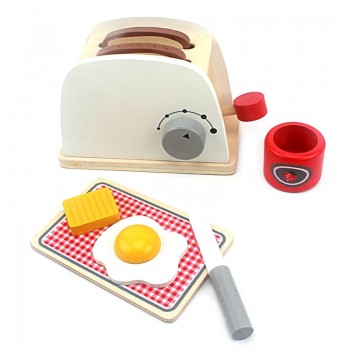 Wood Pretend Play Kitchen Role Play Game Toy Simulation Toasters Bread Maker Kitchen Play Food Set Educational Baking Kits Game