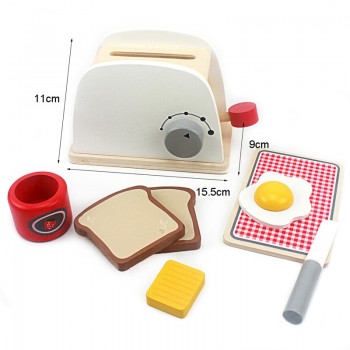 Wood Pretend Play Kitchen Role Play Game Toy Simulation Toasters Bread Maker Kitchen Play Food Set Educational Baking Kits Game