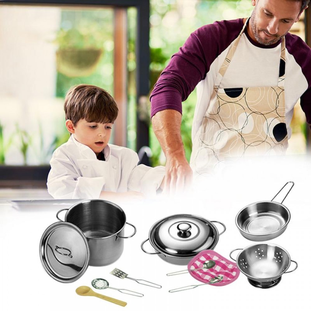 12Pcs Kitchen Toys Stainless Steel Cooking Pots Pans Food Kids Babies Gifts Mini Pretend Tools Set Simulation Play House