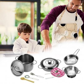12Pcs Kitchen Toys Stainless Steel Cooking Pots Pans Food Kids Babies Gifts Mini Pretend Tools Set Simulation Play House