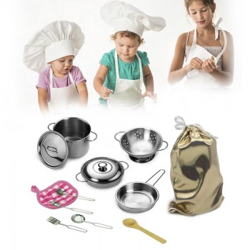 12Pcs Kitchen Toys Stainless Steel Cooking Pots Pans Food Kids Babies Gifts Mini Pretend Tools Set Simulation Play House