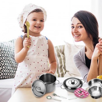 12Pcs Kitchen Toys Stainless Steel Cooking Pots Pans Food Kids Babies Gifts Mini Pretend Tools Set Simulation Play House