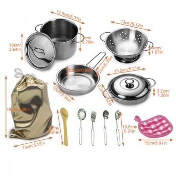 12Pcs Kitchen Toys Stainless Steel Cooking Pots Pans Food Kids Babies Gifts Mini Pretend Tools Set Simulation Play House
