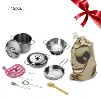 12Pcs Kitchen Toys Stainless Steel Cooking Pots Pans Food Kids Babies Gifts Mini Pretend Tools Set Simulation Play House