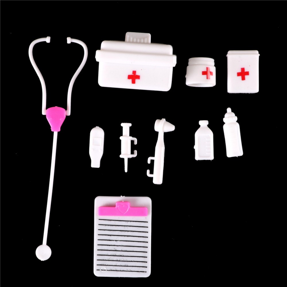 1Set Plastic Doctor Toys for girls Medical Kit Medicine Box For Pets Toys kids role play pretend play Doll Accessories