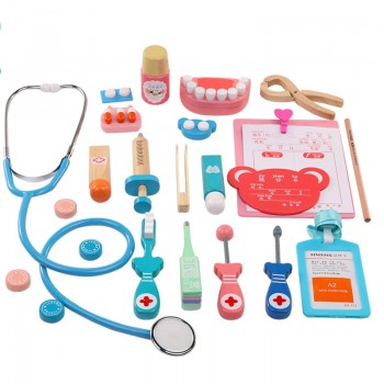 20PCS/Set Wooden Toys Funny Pretend Play Real Life Cosplay Doctor Game Toy Dentist Medicine Box Pretend Doctor Play For Children