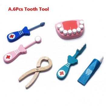 20PCS/Set Wooden Toys Funny Pretend Play Real Life Cosplay Doctor Game Toy Dentist Medicine Box Pretend Doctor Play For Children
