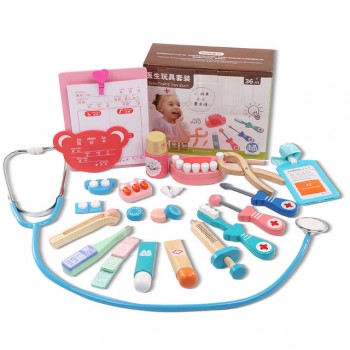 20PCS/Set Wooden Toys Funny Pretend Play Real Life Cosplay Doctor Game Toy Dentist Medicine Box Pretend Doctor Play For Children