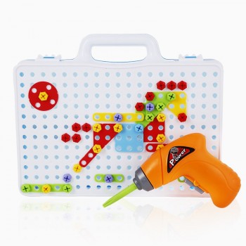 Kids Drill Toys Creative Educational Toy Electric Drill Screws Puzzle Assembled Mosaic Design Building Toys Boy Pretend Play Toy