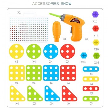 Kids Drill Toys Creative Educational Toy Electric Drill Screws Puzzle Assembled Mosaic Design Building Toys Boy Pretend Play Toy