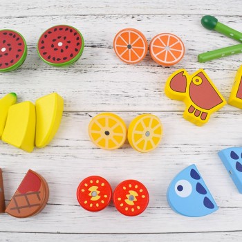 22pcs Children Wooden Kitchen Toy Cutted Vegetable Fruit Toy with Magnet for Cooking Early Learning Educational Toy Gift