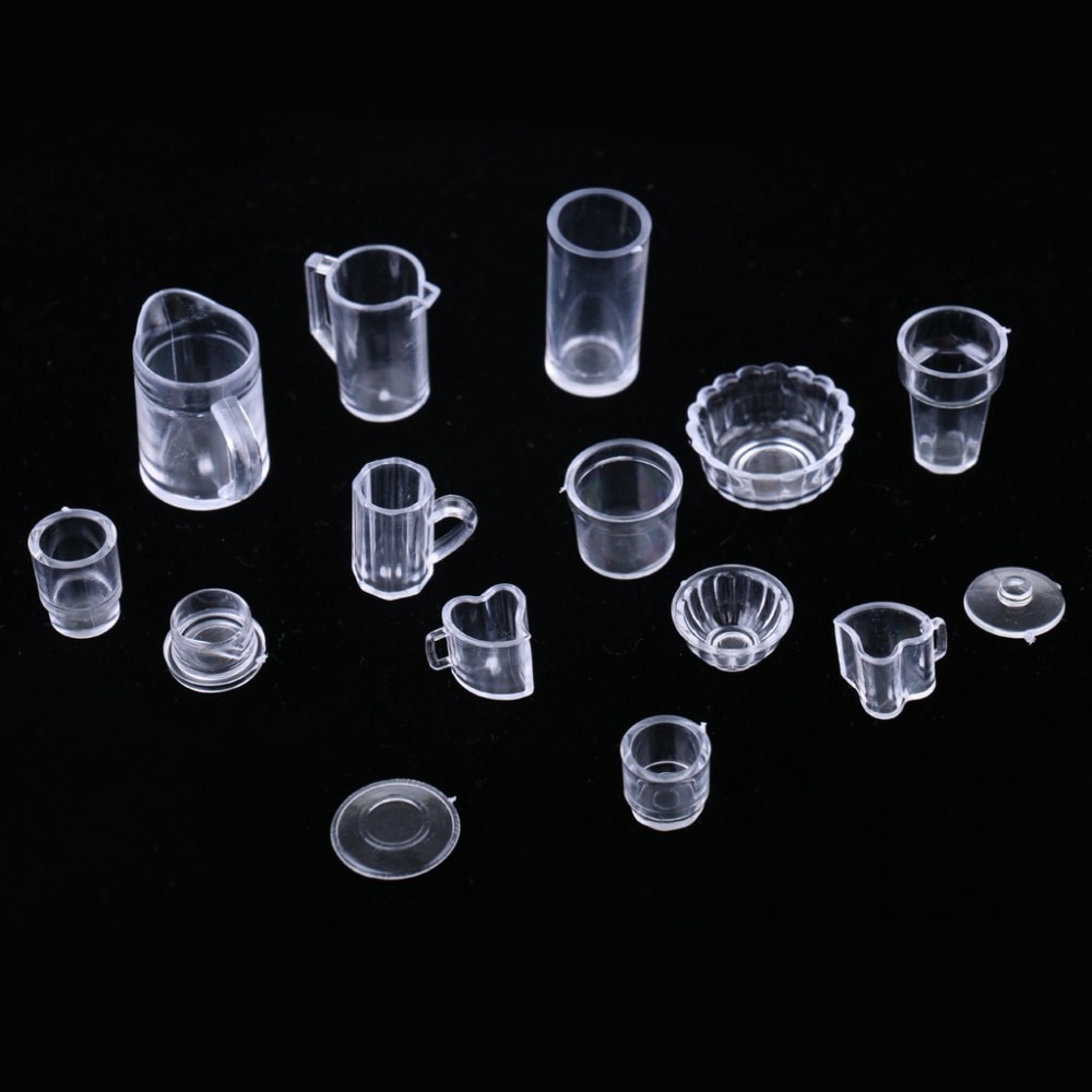15Pcs Doll House Plastic Kitchen Tableware Cups for Barbi Dolls Accessories Pretend Play Toys Kitchen Toys Collection Decor