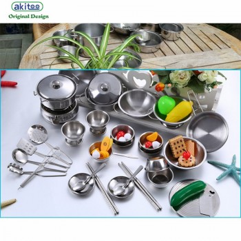 akitoo 3224 new 5 types Children play house kitchen toys girl cooking rice toys stainless steel kitchen utensils education set