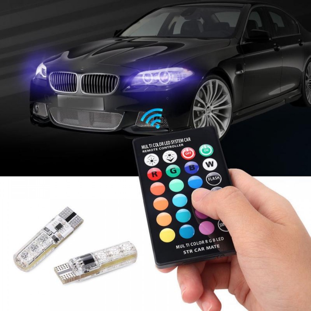 Remote Control  5050 Car LED Bulb 6 SMD Multicolor W5W 501 Side Light Bulbs