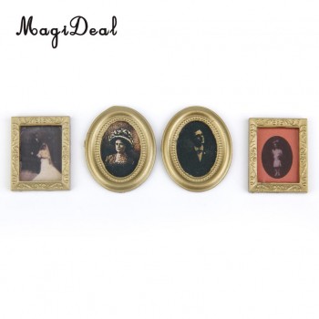 4Pcs 1/12 Dollhouse Resin Miniature Frame Mural Wall Painting for Dolls House Living Room Bedroom Furniture Decor Acc Toys