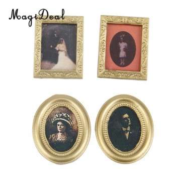 4Pcs 1/12 Dollhouse Resin Miniature Frame Mural Wall Painting for Dolls House Living Room Bedroom Furniture Decor Acc Toys