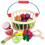 12Pcs Magnetic Wooden Fruit and Vegetable Combination Cutting Toy Set Children Play amp; Pretend Simulation Round Basket Fruit Kits