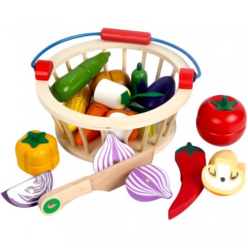 12Pcs Magnetic Wooden Fruit and Vegetable Combination Cutting Toy Set Children Play amp; Pretend Simulation Round Basket Fruit Kits