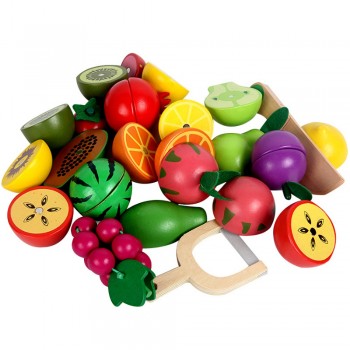 12Pcs Magnetic Wooden Fruit and Vegetable Combination Cutting Toy Set Children Play amp; Pretend Simulation Round Basket Fruit Kits
