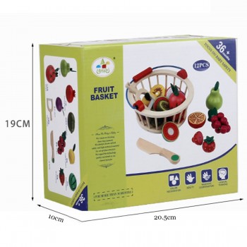 12Pcs Magnetic Wooden Fruit and Vegetable Combination Cutting Toy Set Children Play amp; Pretend Simulation Round Basket Fruit Kits
