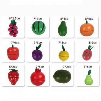 12Pcs Magnetic Wooden Fruit and Vegetable Combination Cutting Toy Set Children Play amp; Pretend Simulation Round Basket Fruit Kits