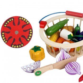 12Pcs Magnetic Wooden Fruit and Vegetable Combination Cutting Toy Set Children Play amp; Pretend Simulation Round Basket Fruit Kits